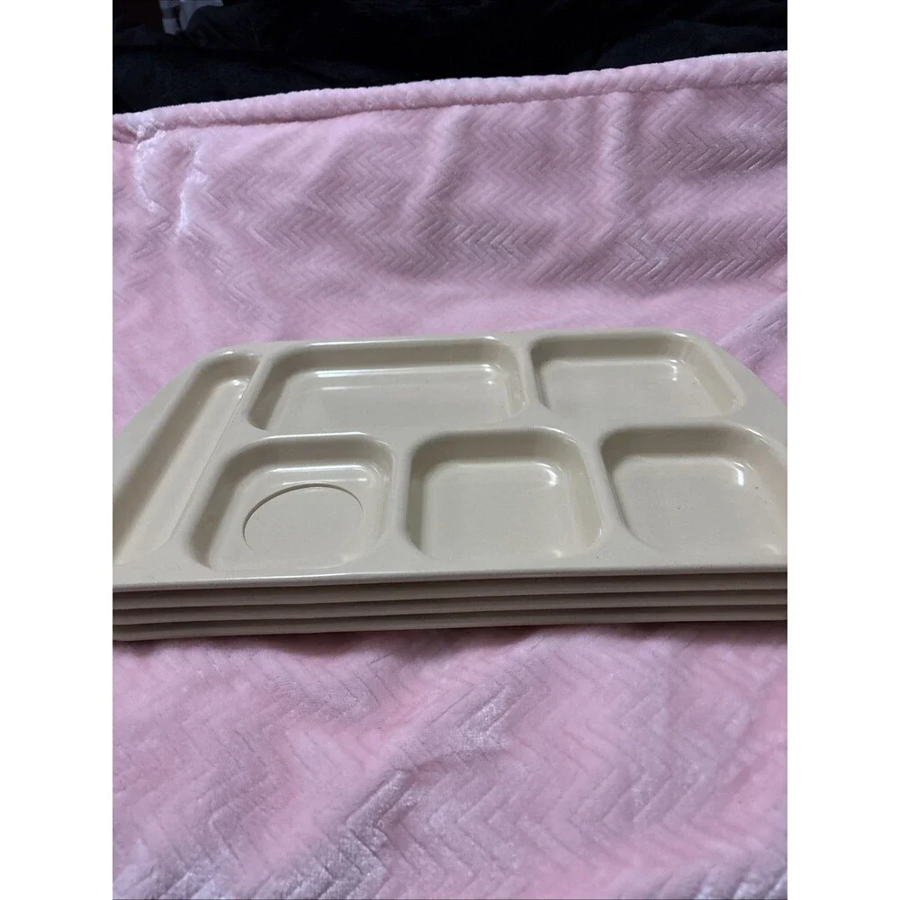 Prolon Ware 9855 Lot of 4 Beige Melamine Melmac Divided School Lunch Trays VTG